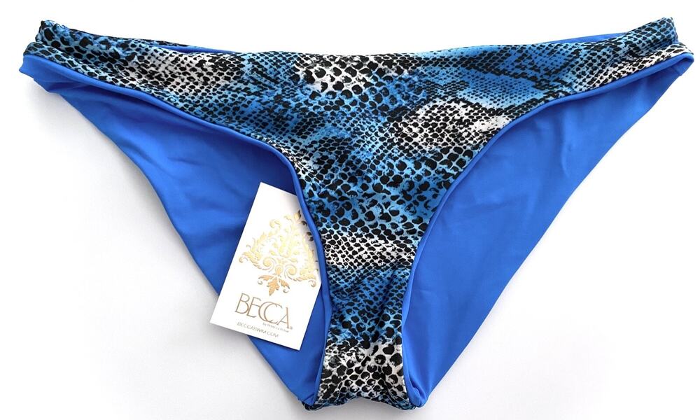 Becca by Rebecca Virtue Nwt Blue Snake Reversible Hipster Swim Bikini Bottom L